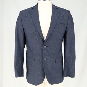 Simon Spurr Valero Sport Coat Mens 40R Wool Navy Blue Micro Plaid Jacket Blazer